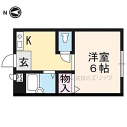 JR奈良線 稲荷駅 徒歩4分の賃貸アパート 1階1Kの間取り