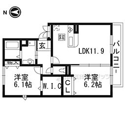 セジュール石山 1階2LDKの間取り