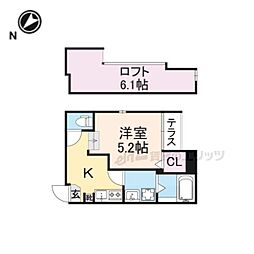 ハーモニーテラス栗栖野華ノ木町 1Kの間取図画像