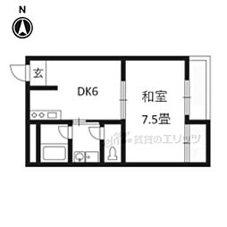 レジデンスヤマモト2 1DKの間取図画像