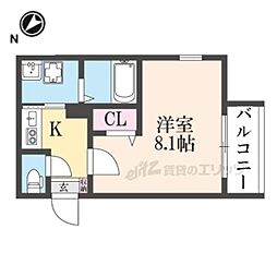 京都市山科区栗栖野華ノ木町アパート 1Kの間取図画像