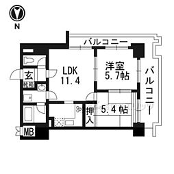 ライオンズマンション京都河原町第2 2LDKの間取図画像