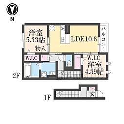 グレイスコーポ5 2LDKの間取図画像