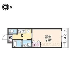 LEI CORT椥辻I 1Kの間取図画像