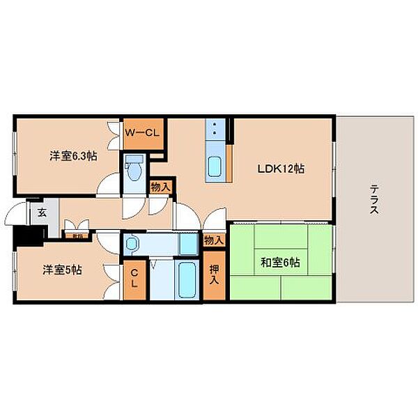 木津南パークサイドヴィレッヂ ｜京都府木津川市州見台6丁目(賃貸マンション3LDK・1階・63.61㎡)の写真 その2