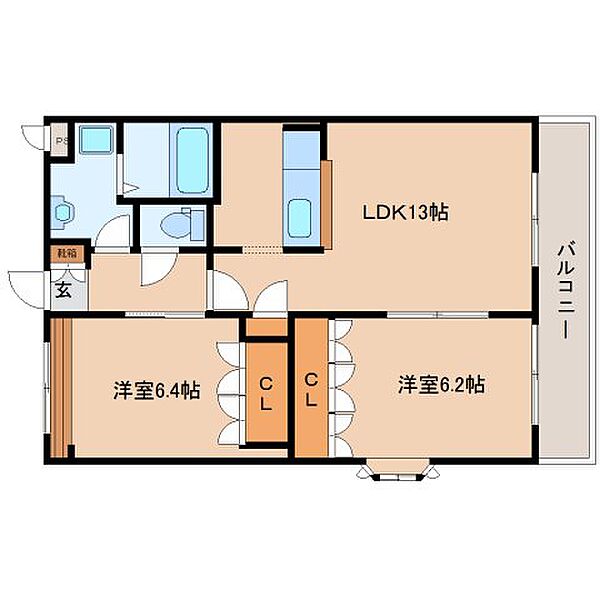 京都府木津川市加茂町里(賃貸マンション2LDK・2階・57.85㎡)の写真 その2