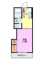コーポプラグレスB 1Kの間取図画像
