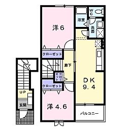 クリーンフィールドC棟 2DKの間取図画像