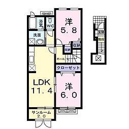 リ・アン3 2LDKの間取図画像