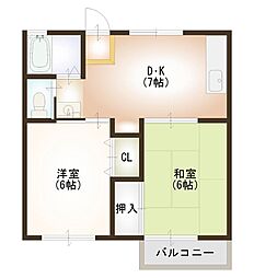 リバーサイド谷頭2 2DKの間取図画像