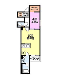 ラフィネ東大畑通 1LDKの間取図画像