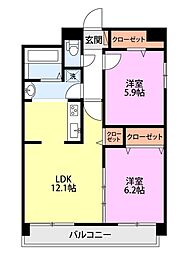 フェリシア鐙 2LDKの間取図画像