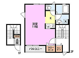 ボヌール網川原 1Kの間取図画像