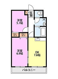 コンコース堀之内 2DKの間取図画像