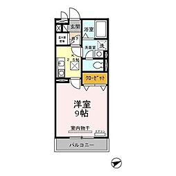 クロイシング 1Kの間取図画像