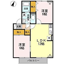 クレールコートB 2LDKの間取図画像