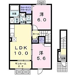 サニーフラットB 2LDKの間取図画像