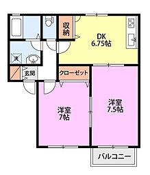 ノースタウンA 2DKの間取図画像