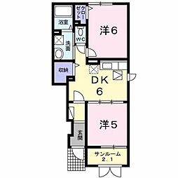 プラシードガーデン2 2DKの間取図画像