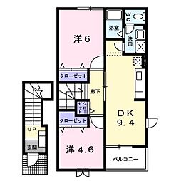 フレンドリーパークB 2DKの間取図画像