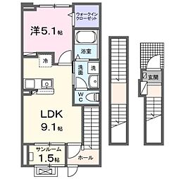 ライズひまわり 1LDKの間取図画像
