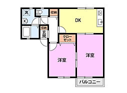 ハイム・ファンタジアB 2DKの間取図画像