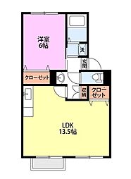 ウエストグランディールB 1LDKの間取図画像