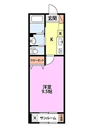 アルヴィータ 1Kの間取図画像