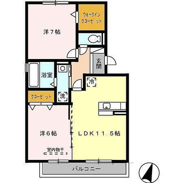 グラン・ドミール古賀 B110｜佐賀県鳥栖市古賀町(賃貸アパート2LDK・1階・58.37㎡)の写真 その2