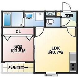 Riva鳥栖本町 1階1LDKの間取り