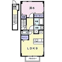 ラフィーネＩＴＯ 2階1LDKの間取り