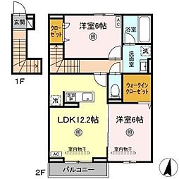 グラン・ルーチェ 203 2階2LDKの間取り