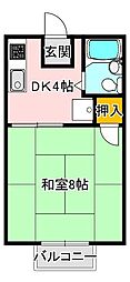 シティ西新B 1Kの間取図画像
