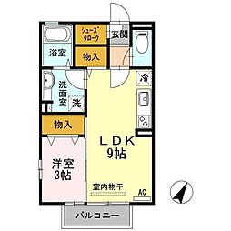 ヴィルヌーブ伍番街 1LDKの間取図画像