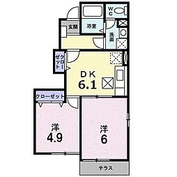 アヴェニールA 2DKの間取図画像