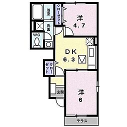 ラフィーネB 2DKの間取図画像