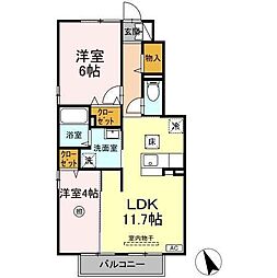クレール吉野 2LDKの間取図画像