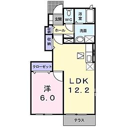 リアン・ロジュマンB 1LDKの間取図画像