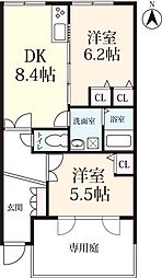 アパートメント日の隈 2DKの間取図画像