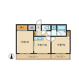 秋元マンション 2DKの間取図画像