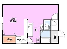 銀河梁 ワンルームの間取図画像