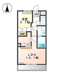 イーストヒルズ 1LDKの間取図画像