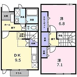 メゾンパルテールB 2DKの間取図画像