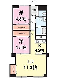 宝ハイツ 2LDKの間取図画像