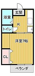 コーポ蜂 1Kの間取図画像