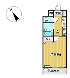 HIKOハイツ 1Kの間取図画像