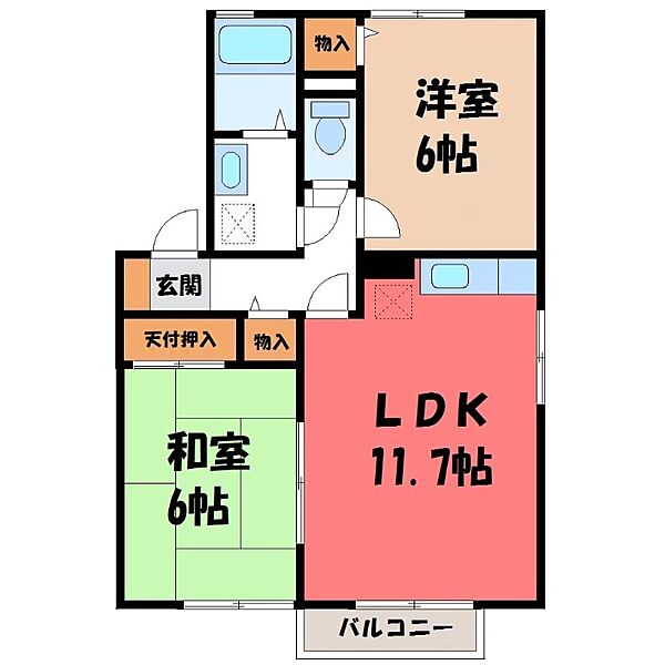 サン・メゾン B棟 ｜栃木県宇都宮市双葉1丁目(賃貸アパート2LDK・1階・53.48㎡)の写真 その2