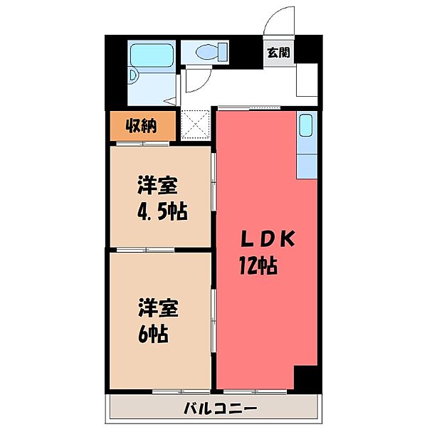 竹林マンション II ｜栃木県宇都宮市竹林町(賃貸マンション2LDK・3階・47.44㎡)の写真 その2