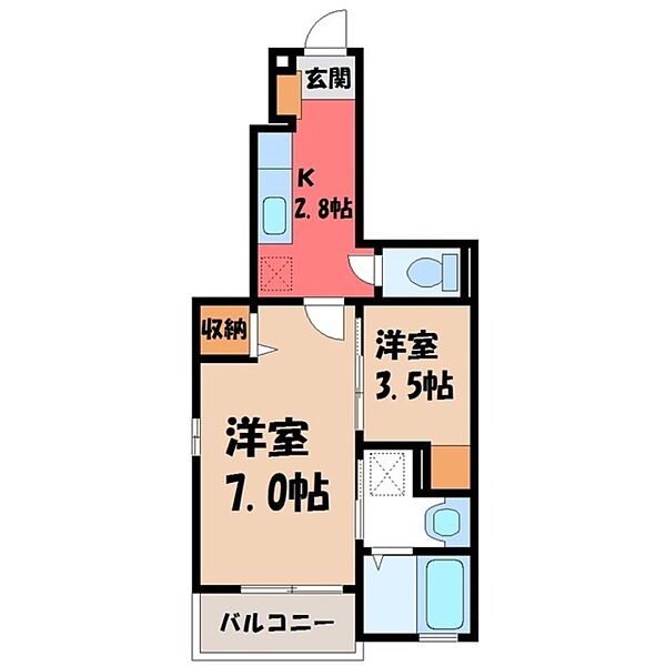 メゾン・プラシード ｜栃木県宇都宮市御幸本町(賃貸アパート1SK・1階・31.65㎡)の写真 その2