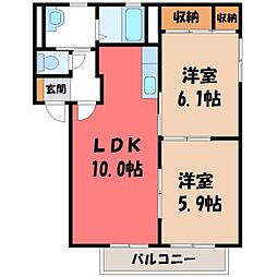 メイプルハイツ Ｂ 2階2LDKの間取り